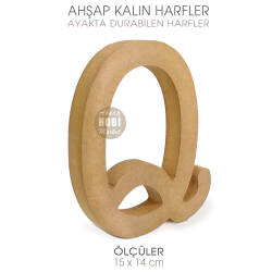 Ayakta Durabilen Kalın Q Harfi (15x14 cm) Ham Ahşap - Tual Hobi Craft İst