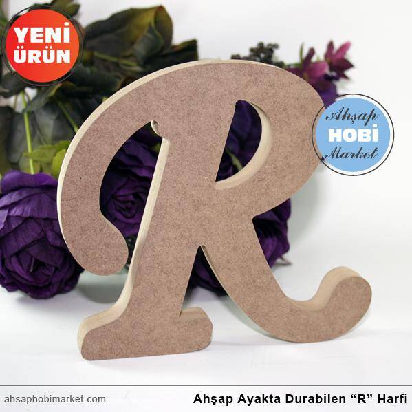 Ayakta Durabilen Kalın R Harfi (15x12 cm) Ham Ahşap - 1
