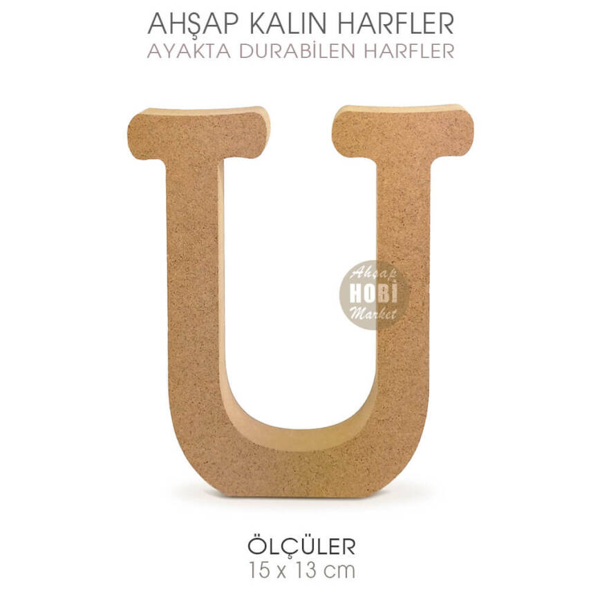 Ayakta Durabilen Kalın U Harfi (15x13 cm) Ham Ahşap - 2