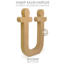 Ayakta Durabilen Kalın Ü Harfi (18x13 cm) Ham Ahşap - Tual Hobi Craft İst