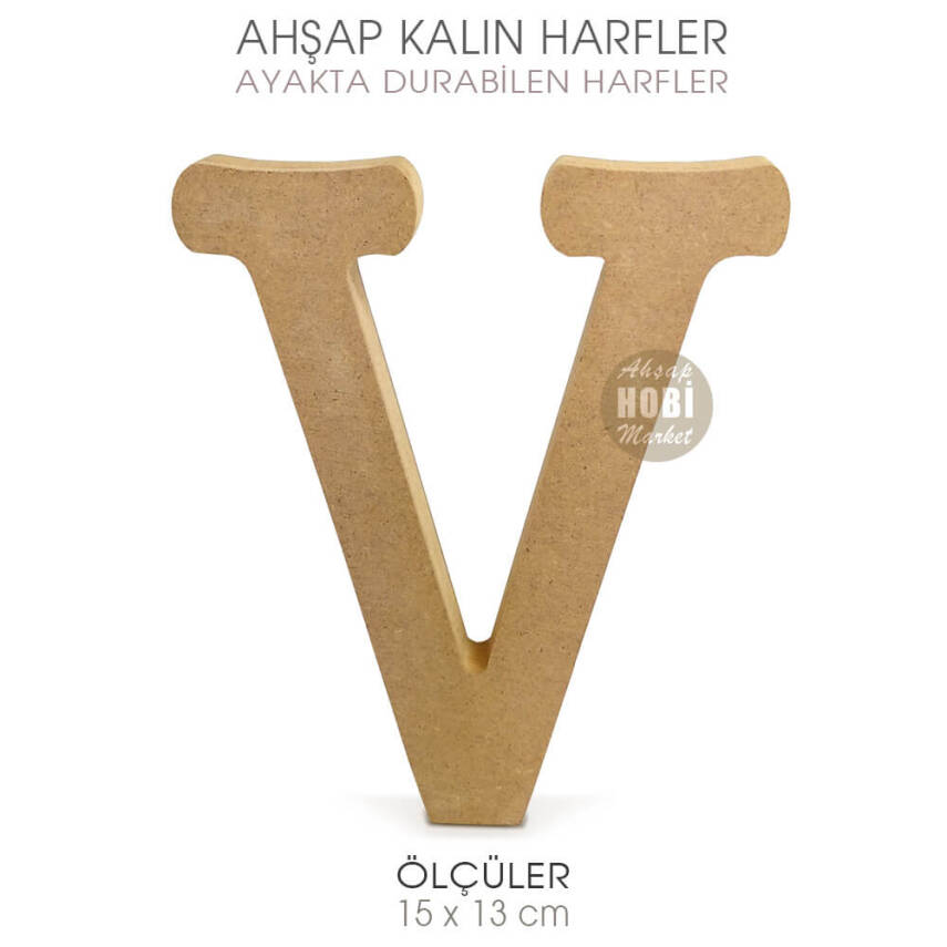 Ayakta Durabilen Kalın V Harfi (15x13 cm) Ham Ahşap - 2