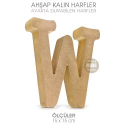 Ayakta Durabilen Kalın W Harfi (15x15 cm) Ham Ahşap - Tual Hobi Craft İst