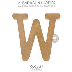 Ayakta Durabilen Kalın W Harfi (15x15 cm) Ham Ahşap - Tual Hobi Craft İst (1)