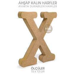Ayakta Durabilen Kalın X Harfi (15x13 cm) Ham Ahşap - Tual Hobi Craft İst