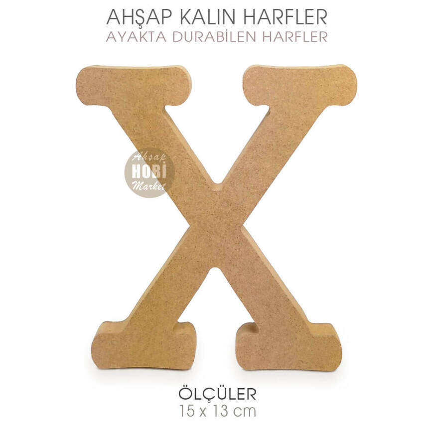 Ayakta Durabilen Kalın X Harfi (15x13 cm) Ham Ahşap - 2