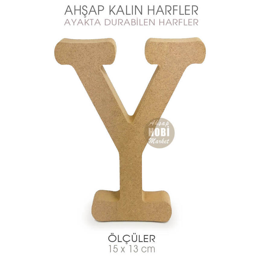 Ayakta Durabilen Kalın Y Harfi (15x13 cm) Ham Ahşap - 2