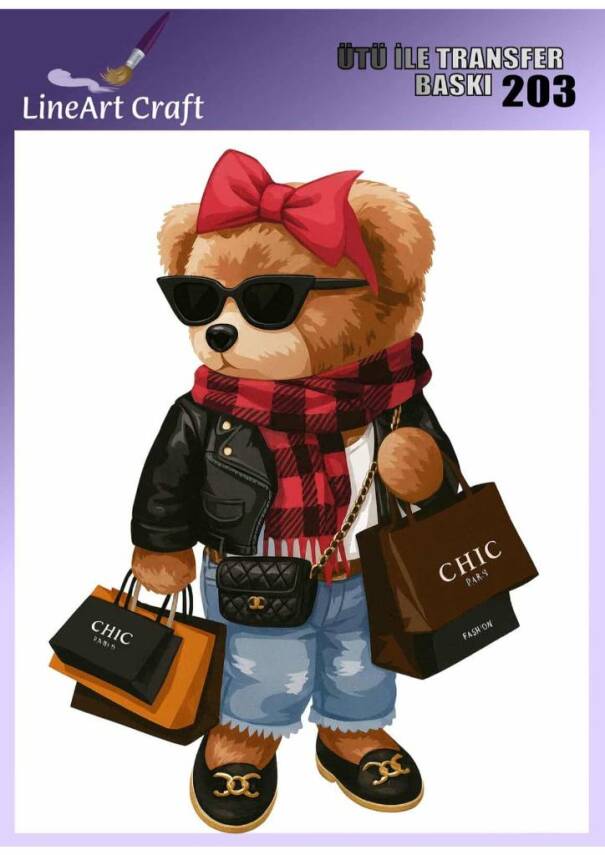 Ayıcık Desenli Kumaş Transfer Kağıdı LNT-K203 (20x20 cm) - 1