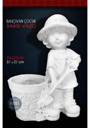 Bahçıvan Çocuk Saksı Heykel (37x27cm) Ham Polyester - Tual Hobi Sanat (1)