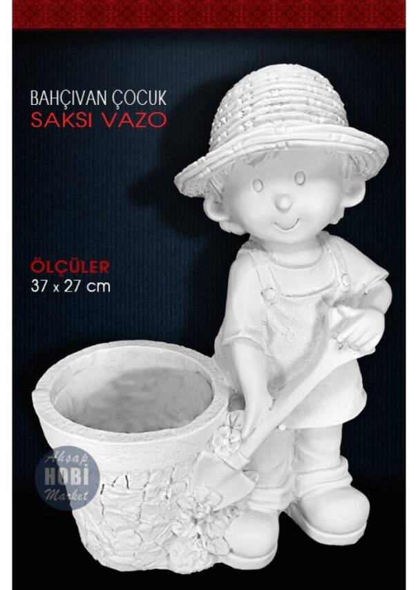 Bahçıvan Çocuk Saksı Heykel (37x27cm) Ham Polyester - 1