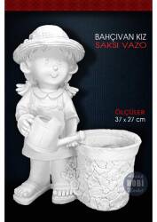 Bahçıvan Kız Saksı Heykel (37x27cm) Ham Polyester - Tual Hobi Sanat