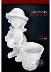 Bahçıvan Kız Saksı Heykel (37x27cm) Ham Polyester - Tual Hobi Sanat (1)