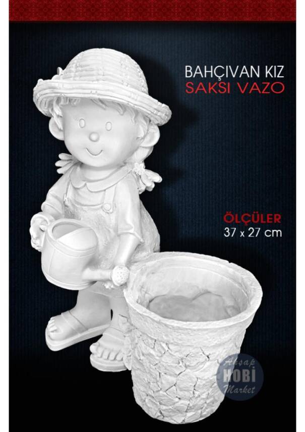 Bahçıvan Kız Saksı Heykel (37x27cm) Ham Polyester - 2