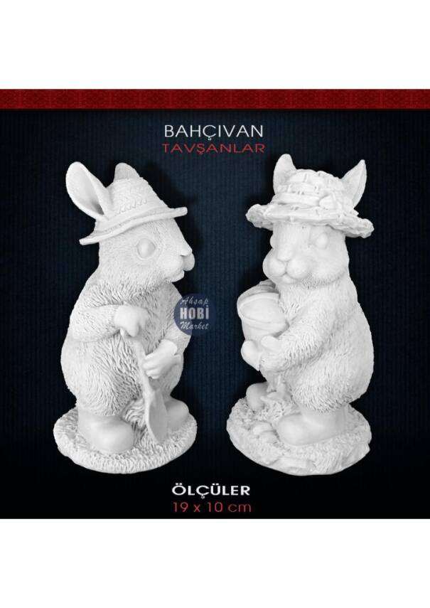 Bahçıvan Tavşanlar Biblo Seti (2 Parça) Ham Polyester - 1