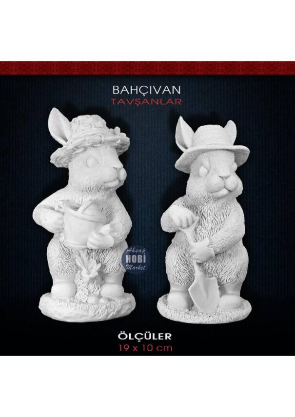 Bahçıvan Tavşanlar Biblo Seti (2 Parça) Ham Polyester - 2