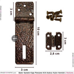 Bakır Sandık Kapı Pencere Kilit Askısı (10x3 cm) Kalın - 3