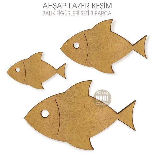 Balık Figürleri Seti (3 Parça) Ahşap Lazer Kesim - 1