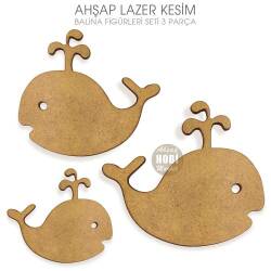 Balina Figürleri Seti (3 Parça) Ahşap Lazer Kesim - Tual Hobi Sanat