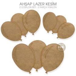 Balon Figürleri Seti (3 Parça) Ahşap Lazer Kesim - Tual Hobi Sanat