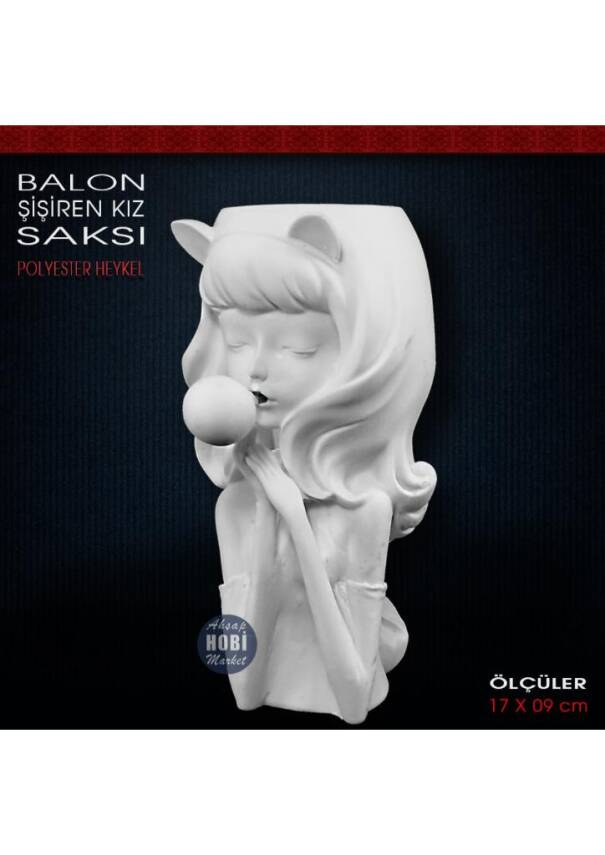 Balon Şişiren Kız Saksı (17x9 cm) Ham Polyester - 2