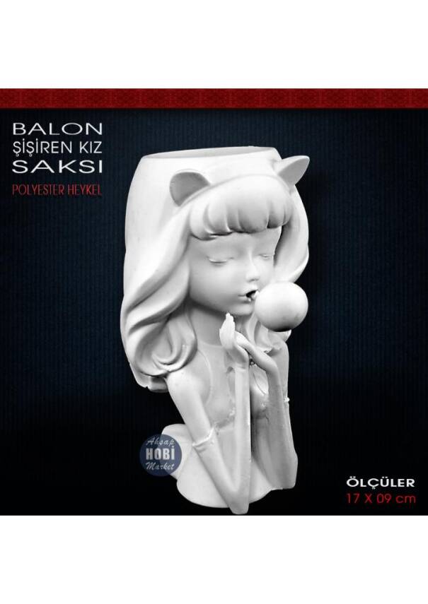 Balon Şişiren Kız Saksı (17x9 cm) Ham Polyester - 1