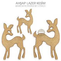 Bambi Geyik Figürlü Ahşap Süsler (3 Parça) Lazer Kesim - Tual Hobi Sanat