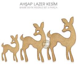 Bambi Geyik Figürlü Ahşap Süsler (3 Parça) Lazer Kesim - Tual Hobi Sanat (1)