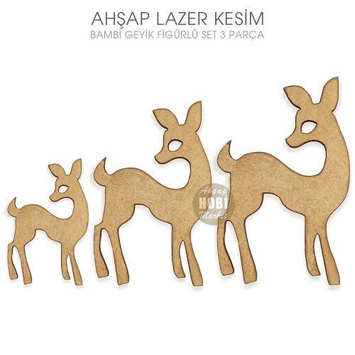 Bambi Geyik Figürlü Ahşap Süsler (3 Parça) Lazer Kesim - 2