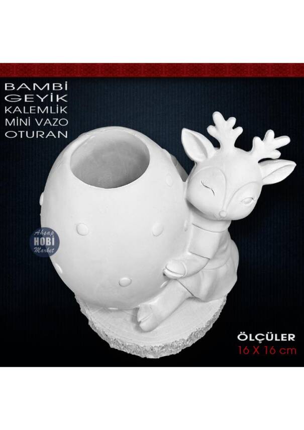 Bambi Geyik Kalemlik Vazo Oturan (16x16 cm) Ham Polyester - 2