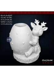 Bambi Geyik Kalemlik Vazo Oturan (16x16 cm) Ham Polyester - Tual Hobi Sanat