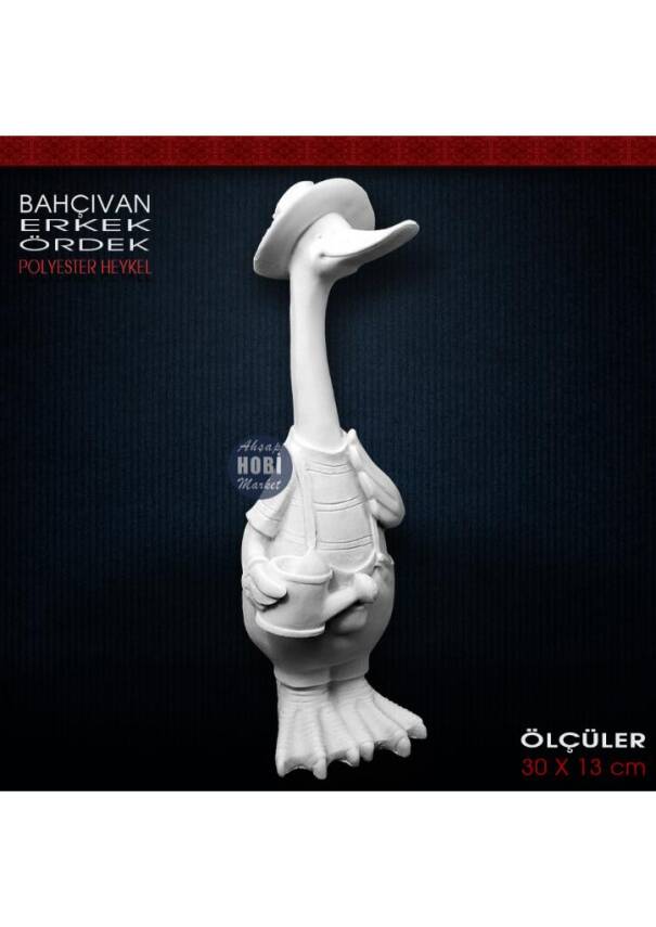 Bay Bahçıvan Ördek Heykeli (30x13 cm) Ham Polyester - 2