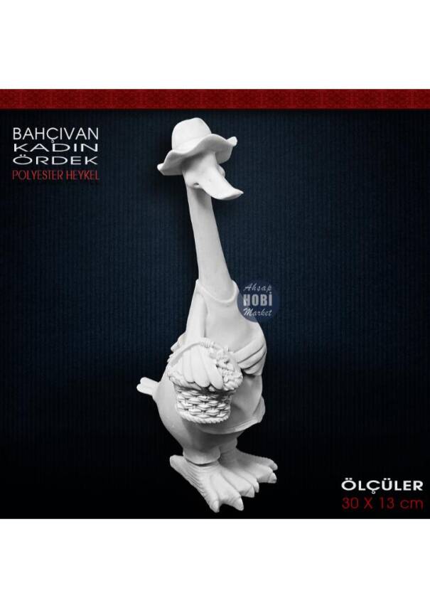 Bayan Bahçıvan Ördek Heykeli (30x13 cm) Ham Polyester - 1