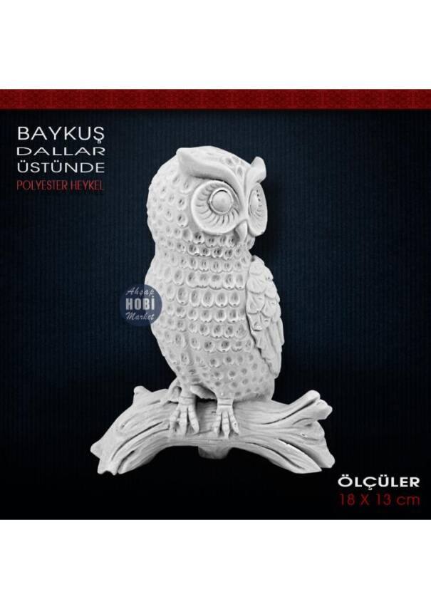 Baykuş Biblo Dal Üstünde (18x13 cm) Ham Polyester - 1