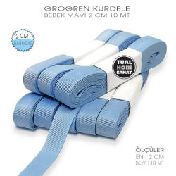 Bebek Mavi Grogren Kurdele (Genişlik 2 cm) 10 Metre - Tual Hobi Sanat