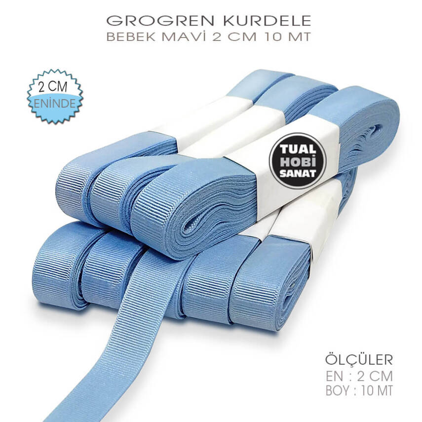 Bebek Mavi Grogren Kurdele (Genişlik 2 cm) 10 Metre - 1