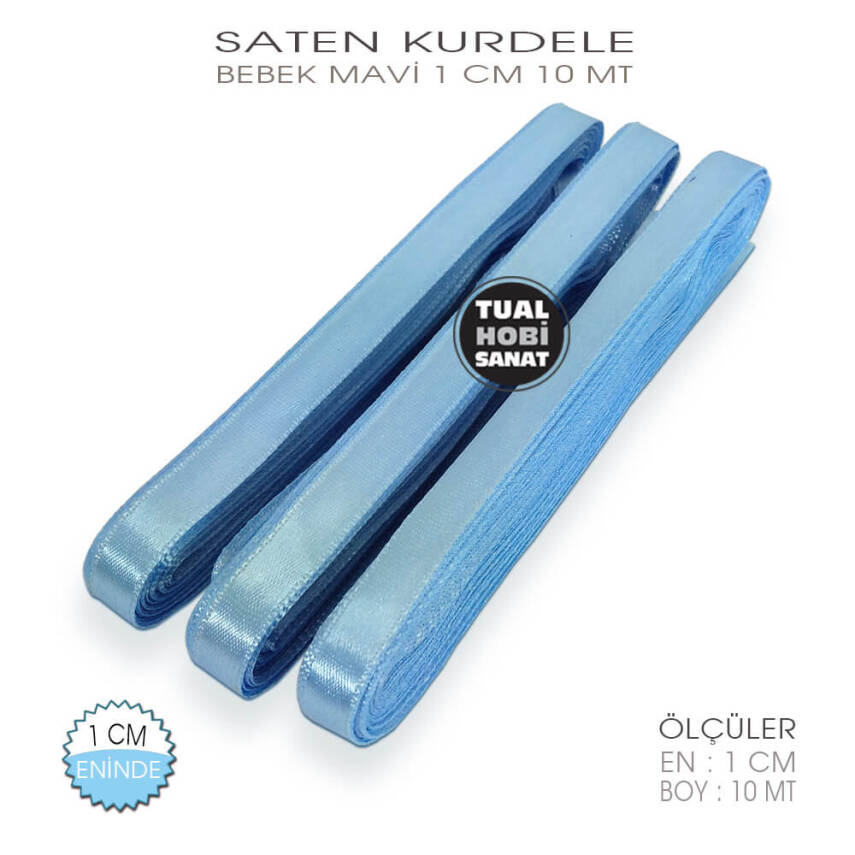Bebek Mavi Saten Kurdele (Genişlik 1 cm) 10 Metre - 1