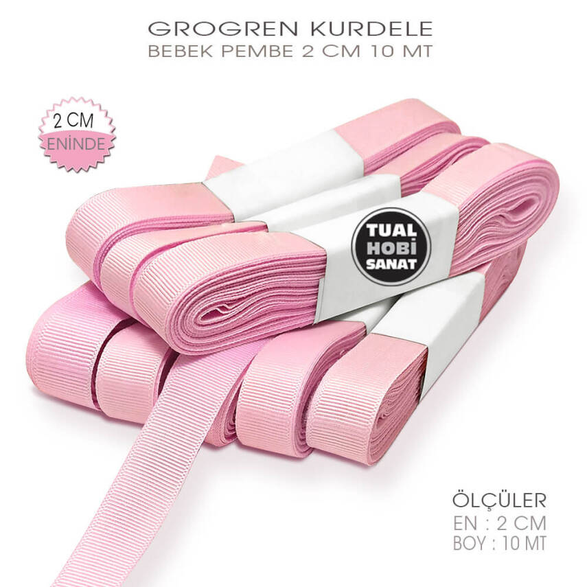 Bebek Pembe Grogren Kurdele (Genişlik 2 cm) 10 Metre - 1