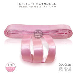 Bebek Pembe Renkli Saten Kurdele (Genişlik 2 cm) 10 Metre - Tual Hobi Sanat