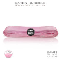 Bebek Pembe Renkli Saten Kurdele (Genişlik 2 cm) 10 Metre - Tual Hobi Sanat (1)