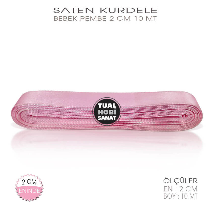 Bebek Pembe Renkli Saten Kurdele (Genişlik 2 cm) 10 Metre - 2
