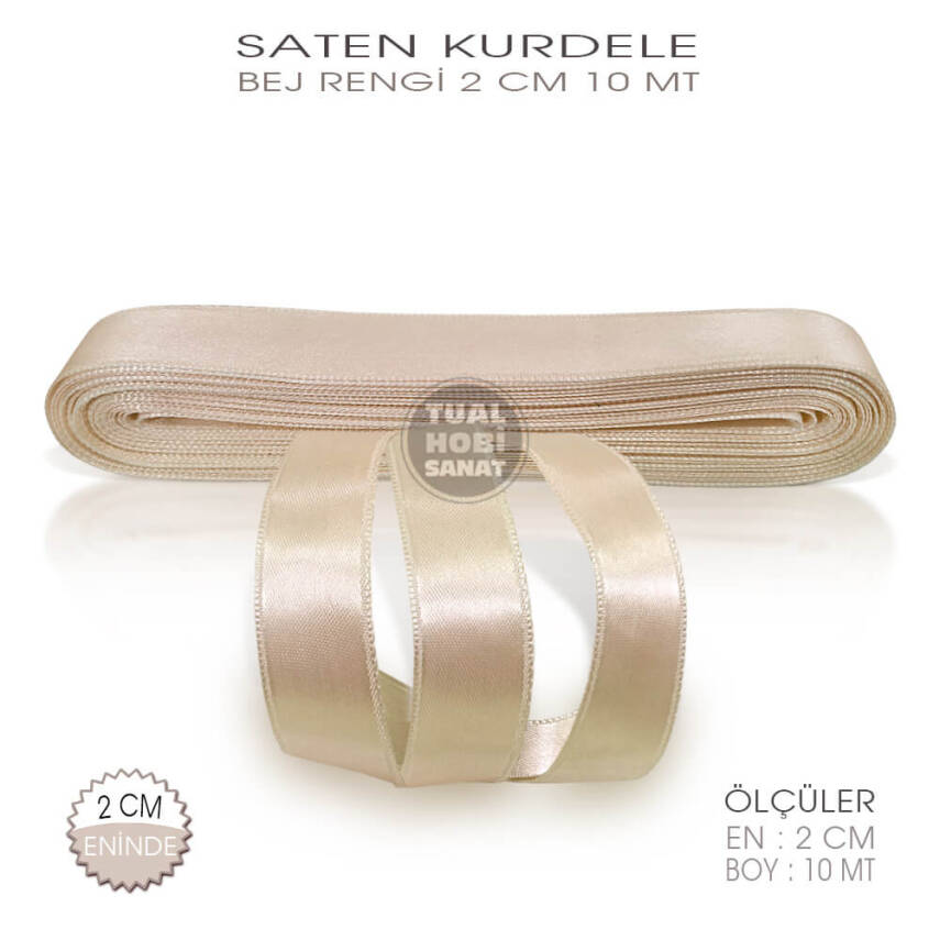Bej Rengi Koyu Krem Saten Kurdele (Genişlik 2 cm) 10 Metre - 1