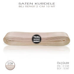 Bej Rengi Koyu Krem Saten Kurdele (Genişlik 2 cm) 10 Metre - Tual Hobi Sanat (1)