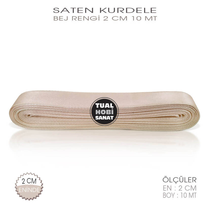 Bej Rengi Koyu Krem Saten Kurdele (Genişlik 2 cm) 10 Metre - 2