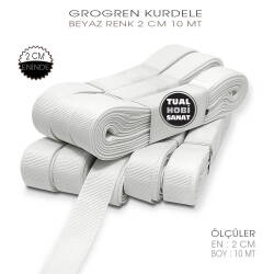 Beyaz Renkli Grogren Kurdele (Genişlik 2 cm) 10 Metre - Tual Hobi Sanat
