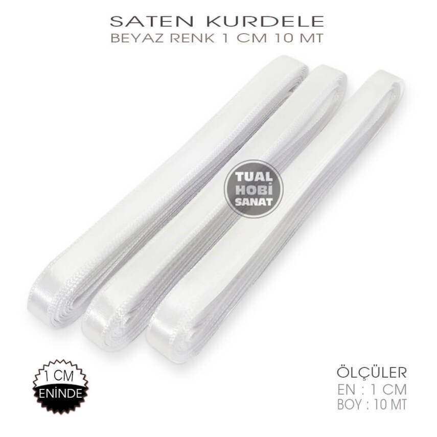 Beyaz Renk Saten Kurdele (Genişlik 1 cm) 10 Metre - 1