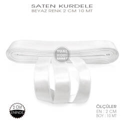 Beyaz Renkli Saten Kurdele (Genişlik 2 cm) 10 Metre - Tual Hobi Sanat