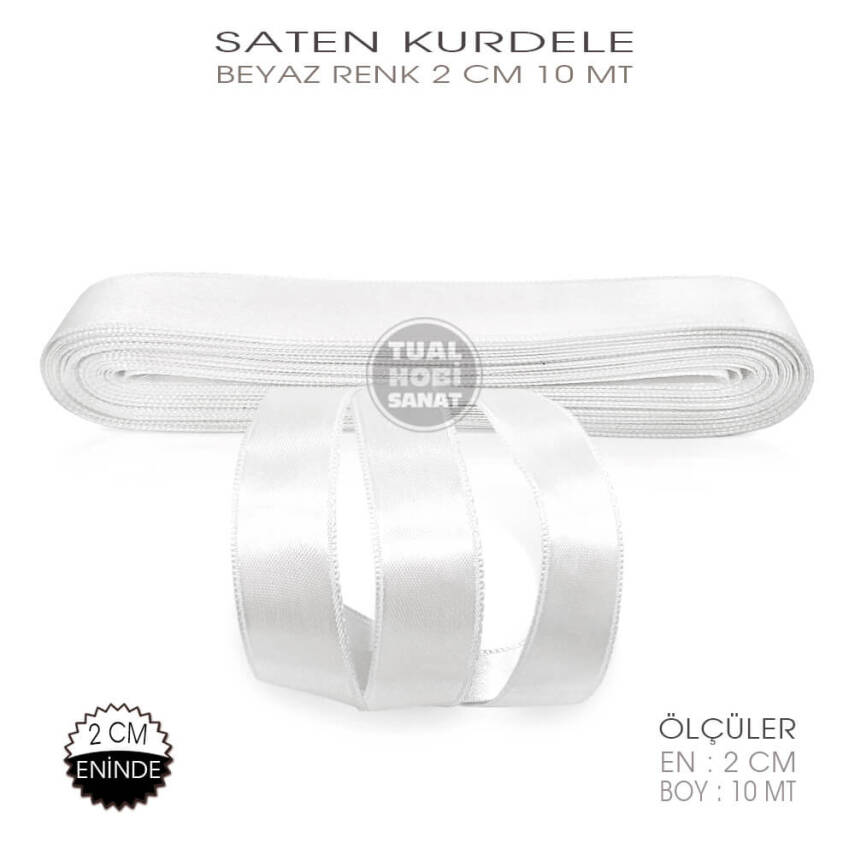 Beyaz Renkli Saten Kurdele (Genişlik 2 cm) 10 Metre - 1