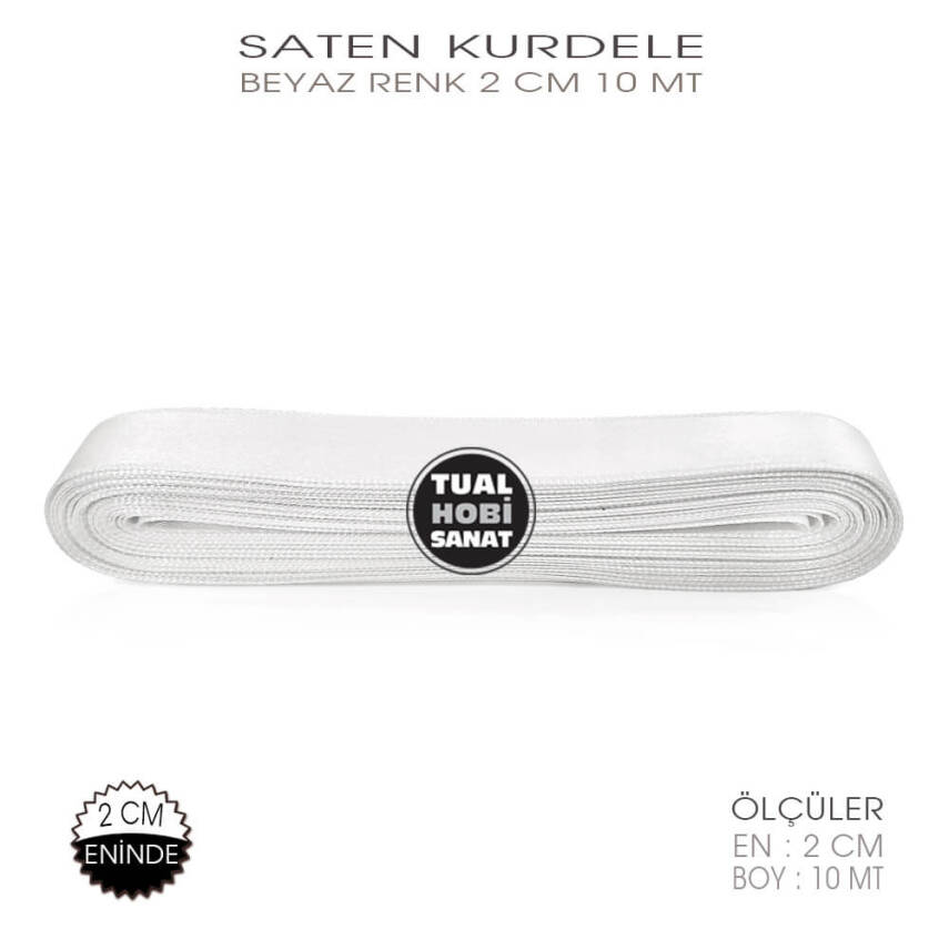 Beyaz Renkli Saten Kurdele (Genişlik 2 cm) 10 Metre - 2