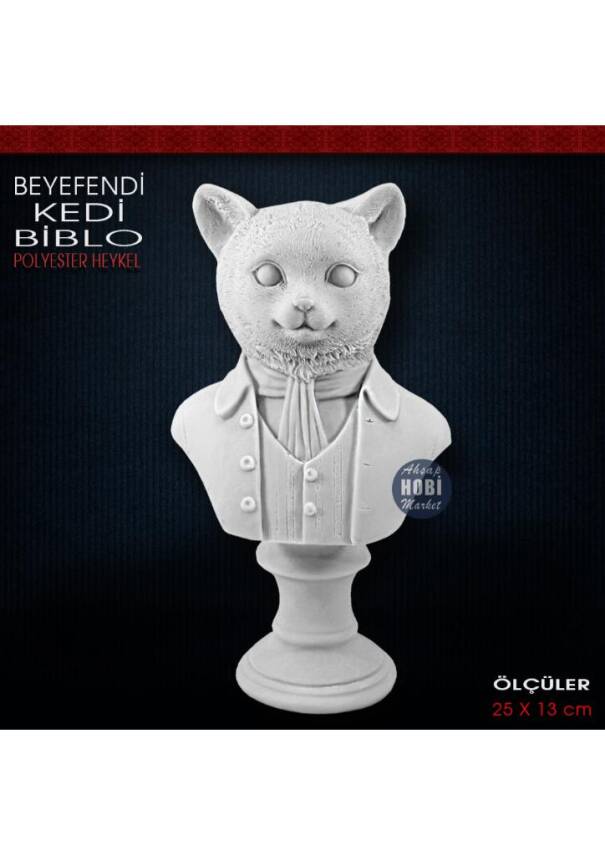 Beyefendi Kedi Biblo Heykeli (25x13 cm) Ham Polyester - 1