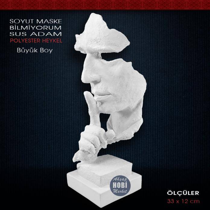Bilmiyorum Sus Adam Maske Heykeli Büyük (33x12cm) Ham Polyester - 1