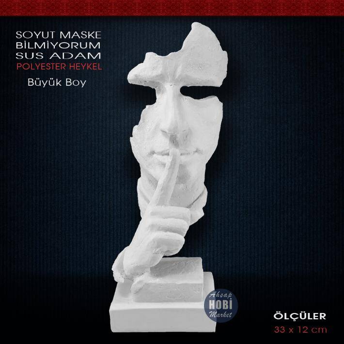 Bilmiyorum Sus Adam Maske Heykeli Büyük (33x12cm) Ham Polyester - 2
